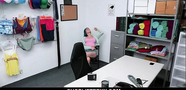  Blue Hair teen gets fucked in a shop